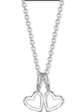 Double Heart Charms Pendant Necklace Sterling Silver 18in